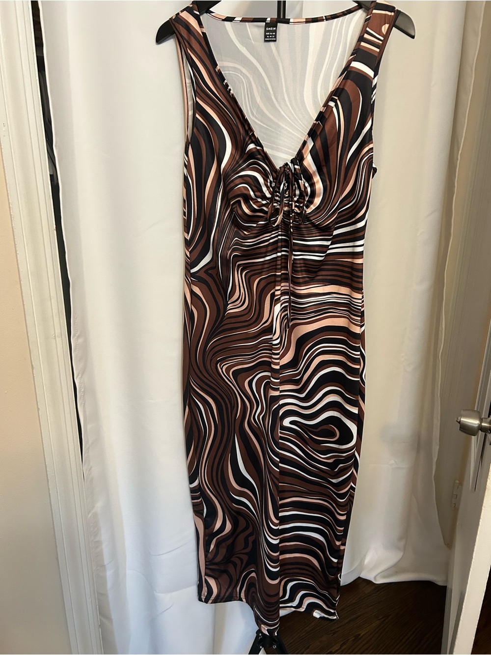 SHEIN Brown, Black & Cream Swirl Midi Dress